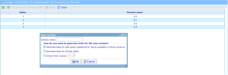 Setting up versions for test cases