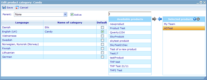 Product category chooser