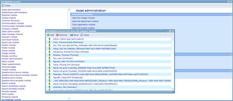 Page with overview of navigation functions and who has access